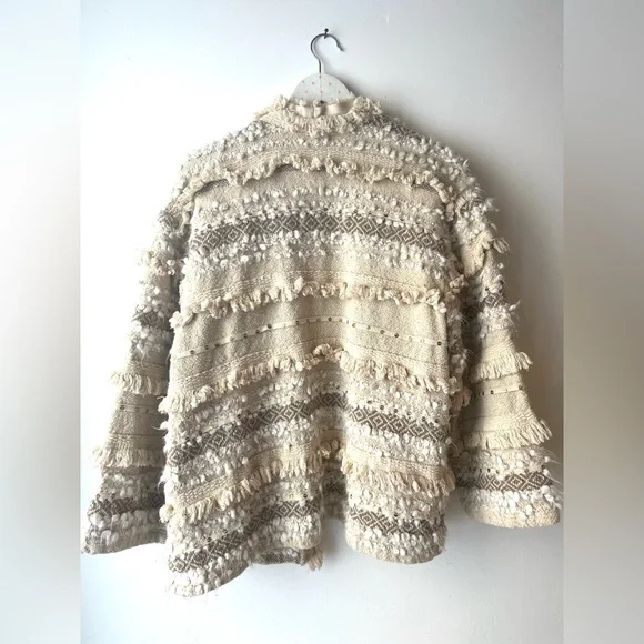 Anthropologie Dolan Cream Textured metallic fringed Jacket, sz L, - Picture 8 of 12